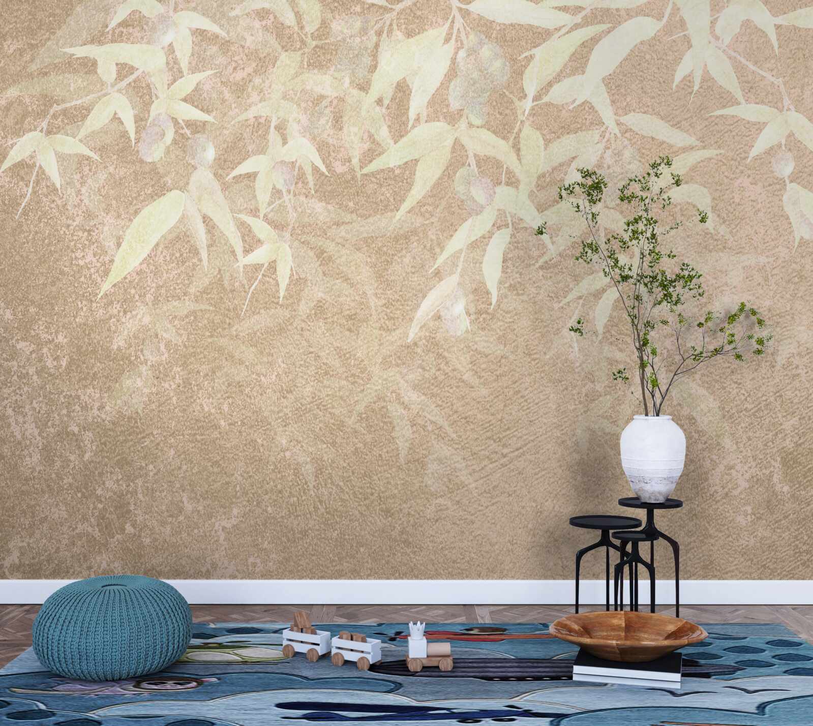 Fototapet fundal maro decorat cu frunze