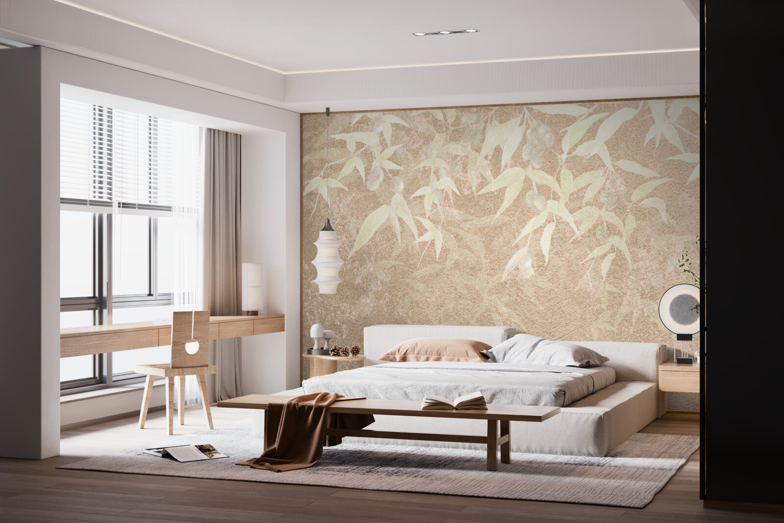 Fototapet fundal maro decorat cu frunze