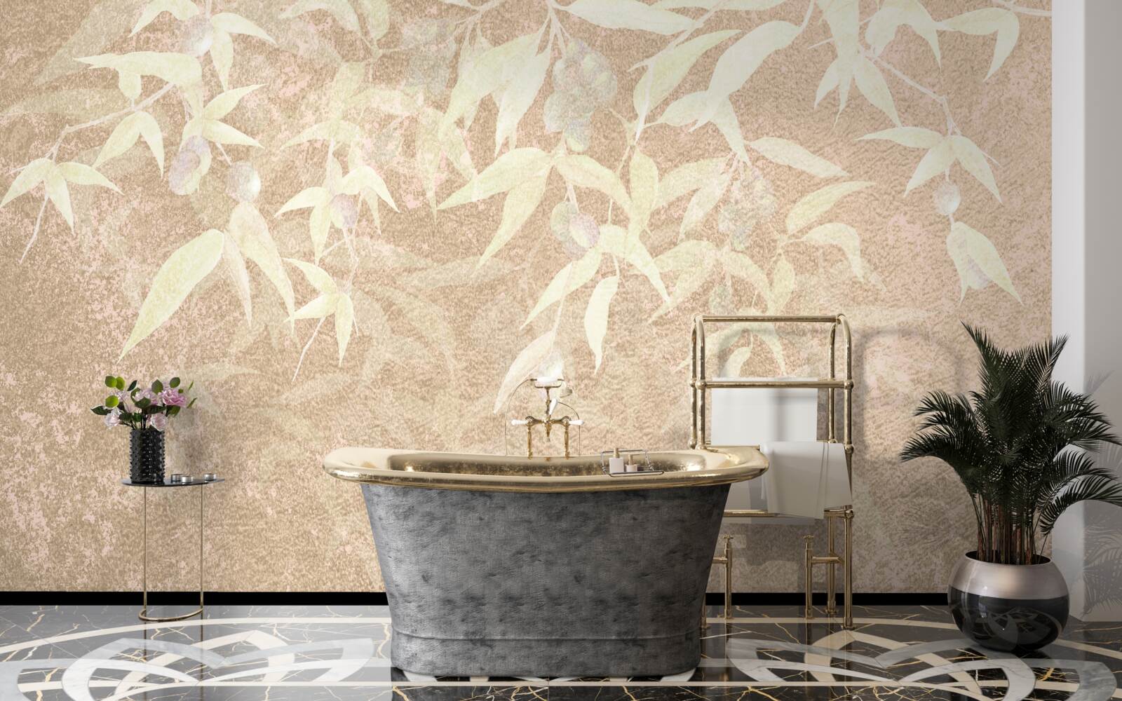 Fototapet fundal maro decorat cu frunze