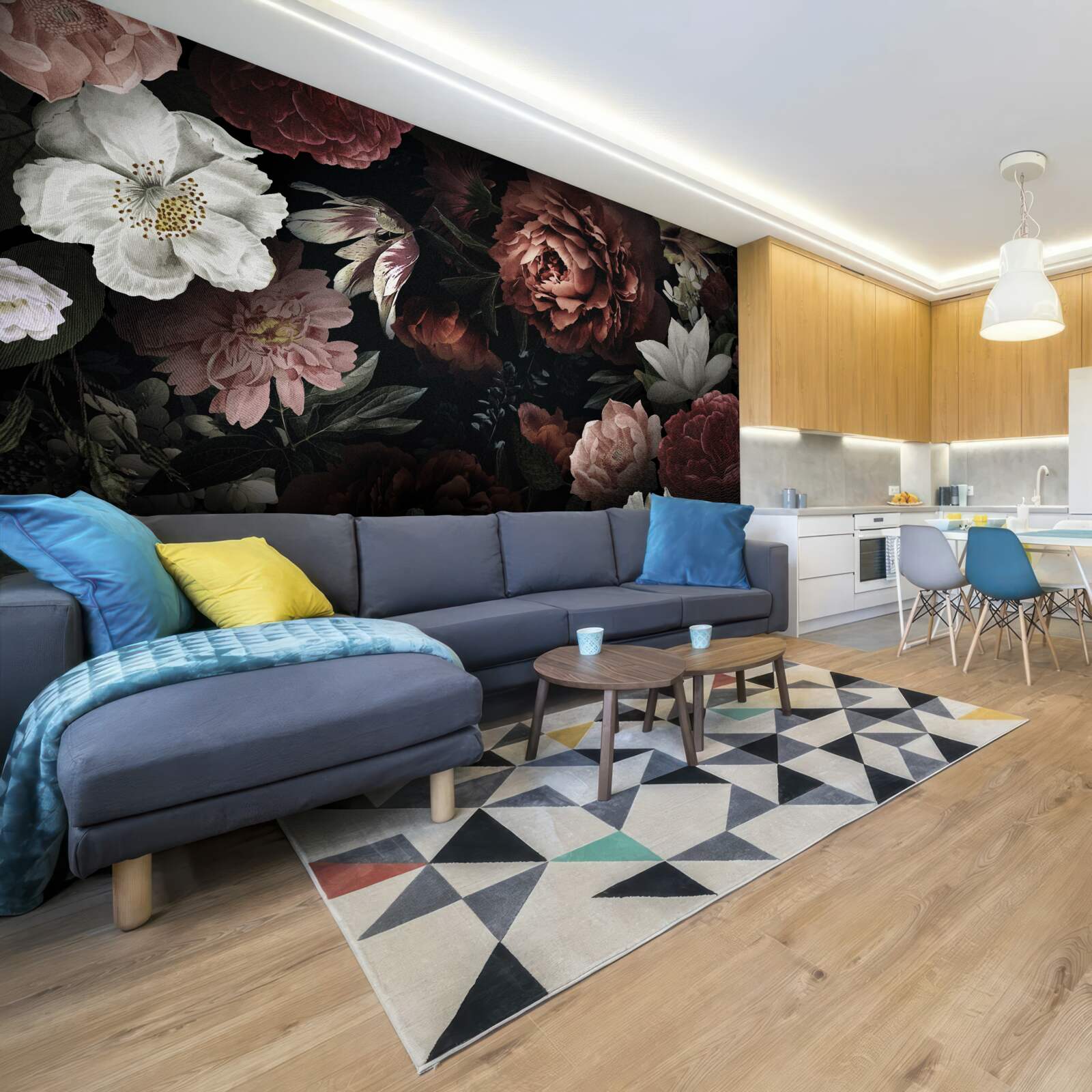 Fototapet flori în diferite nuanțe pe un fundal negru