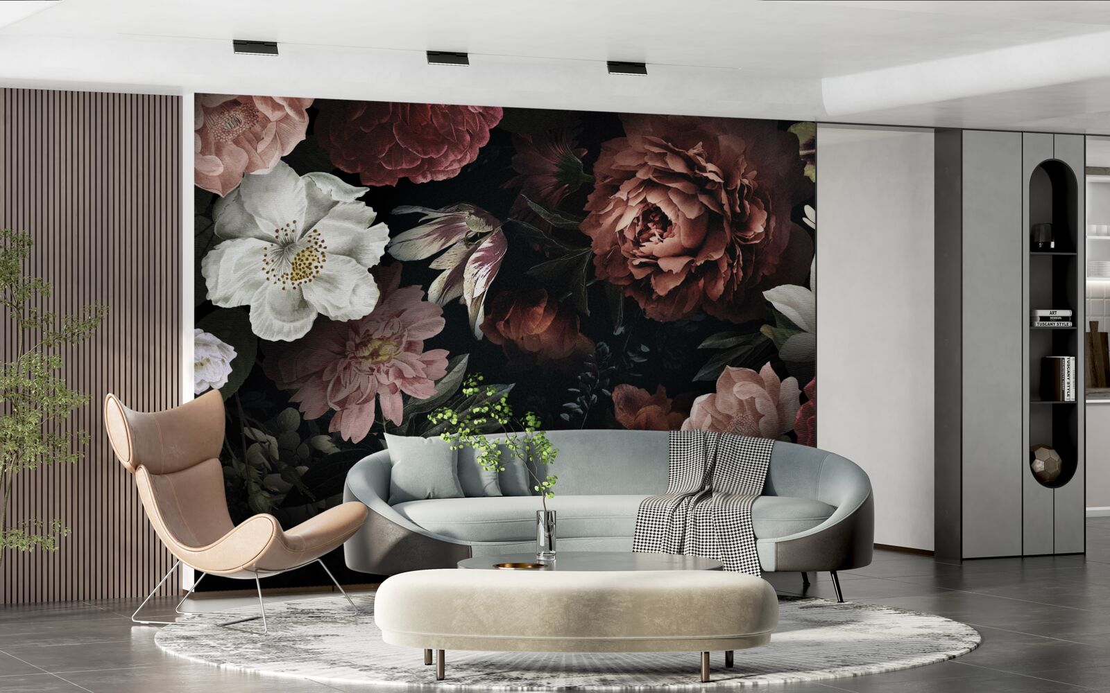 Fototapet flori în diferite nuanțe pe un fundal negru