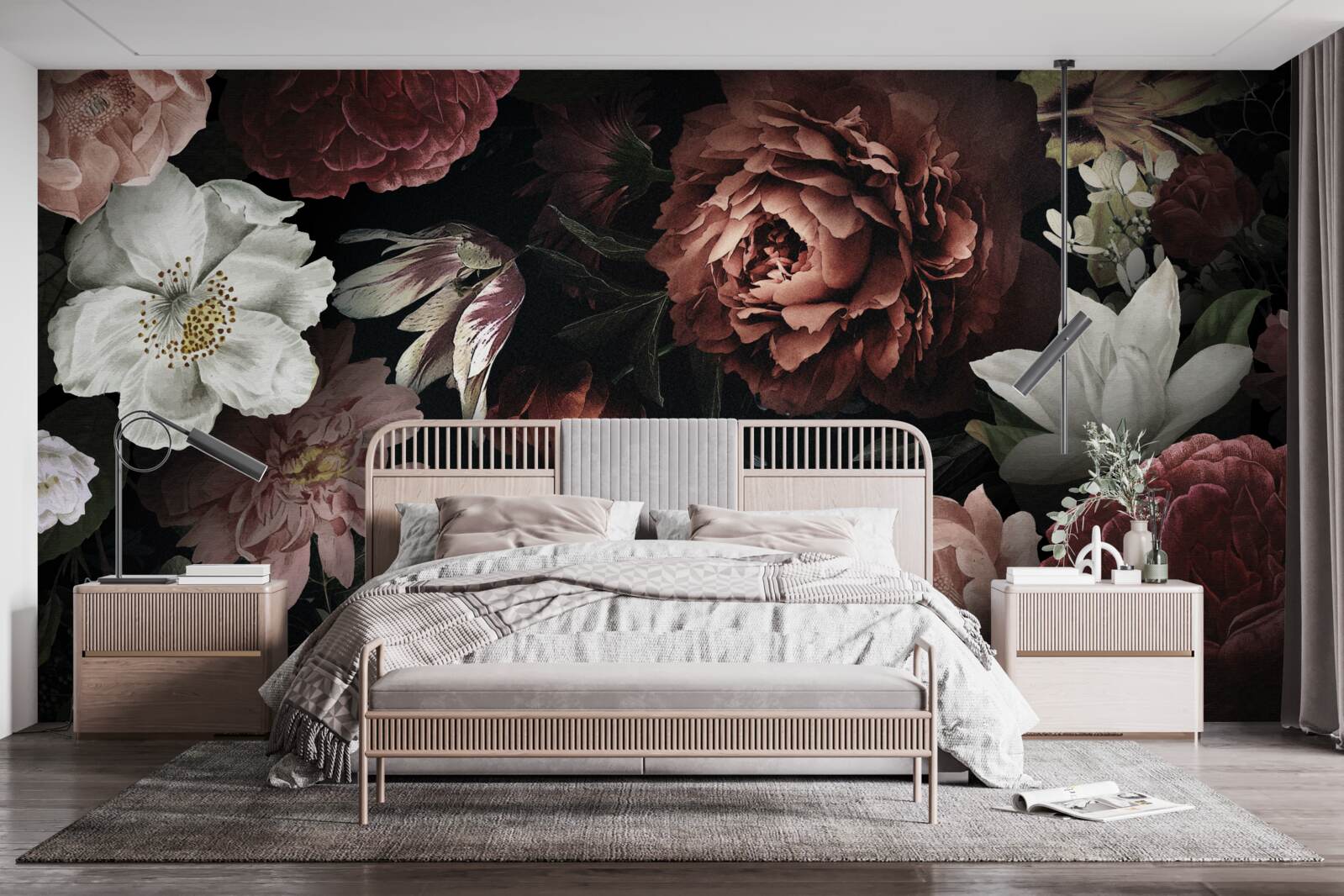 Fototapet flori în diferite nuanțe pe un fundal negru