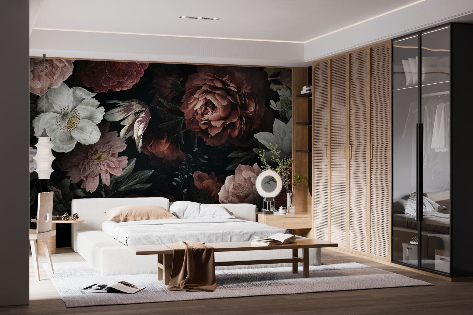 Fototapet flori în diferite nuanțe pe un fundal negru