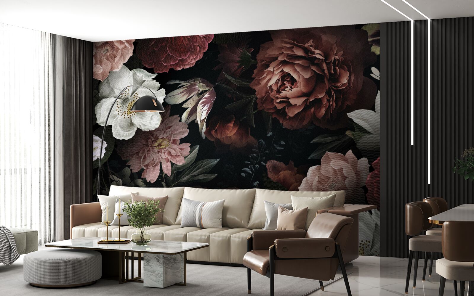 Fototapet flori în diferite nuanțe pe un fundal negru