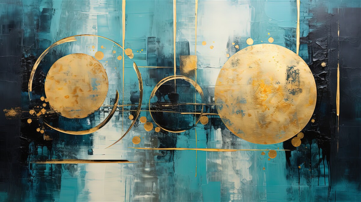 Fototapet abstract în nuanțe de auriu și turcoaz