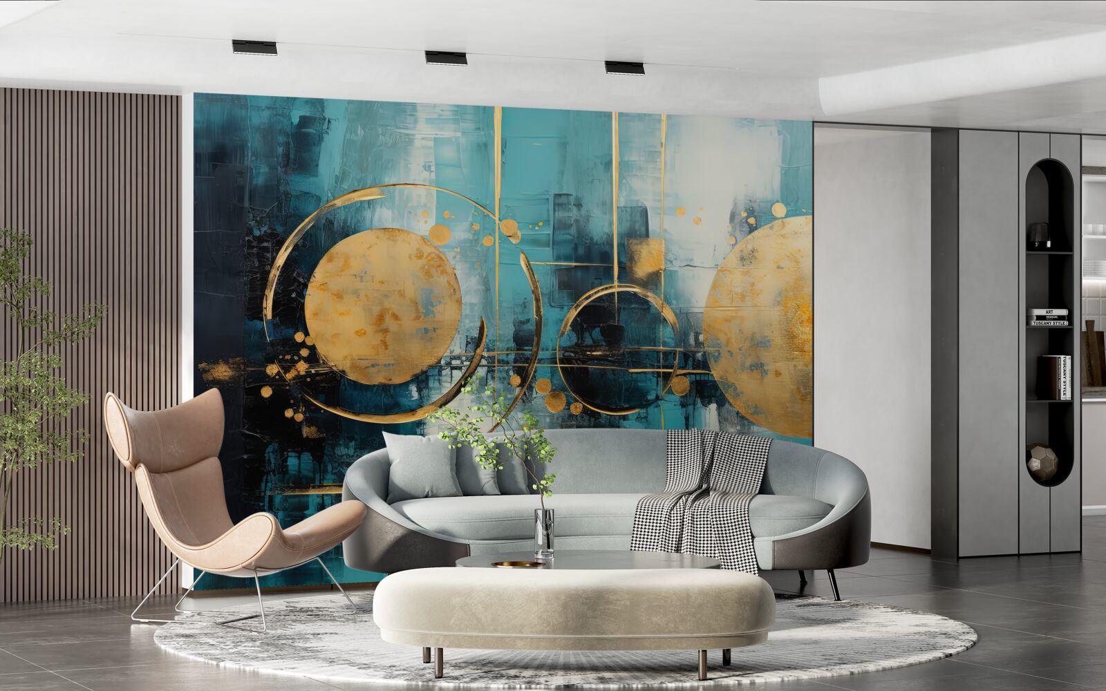 Fototapet abstract în nuanțe de auriu și turcoaz