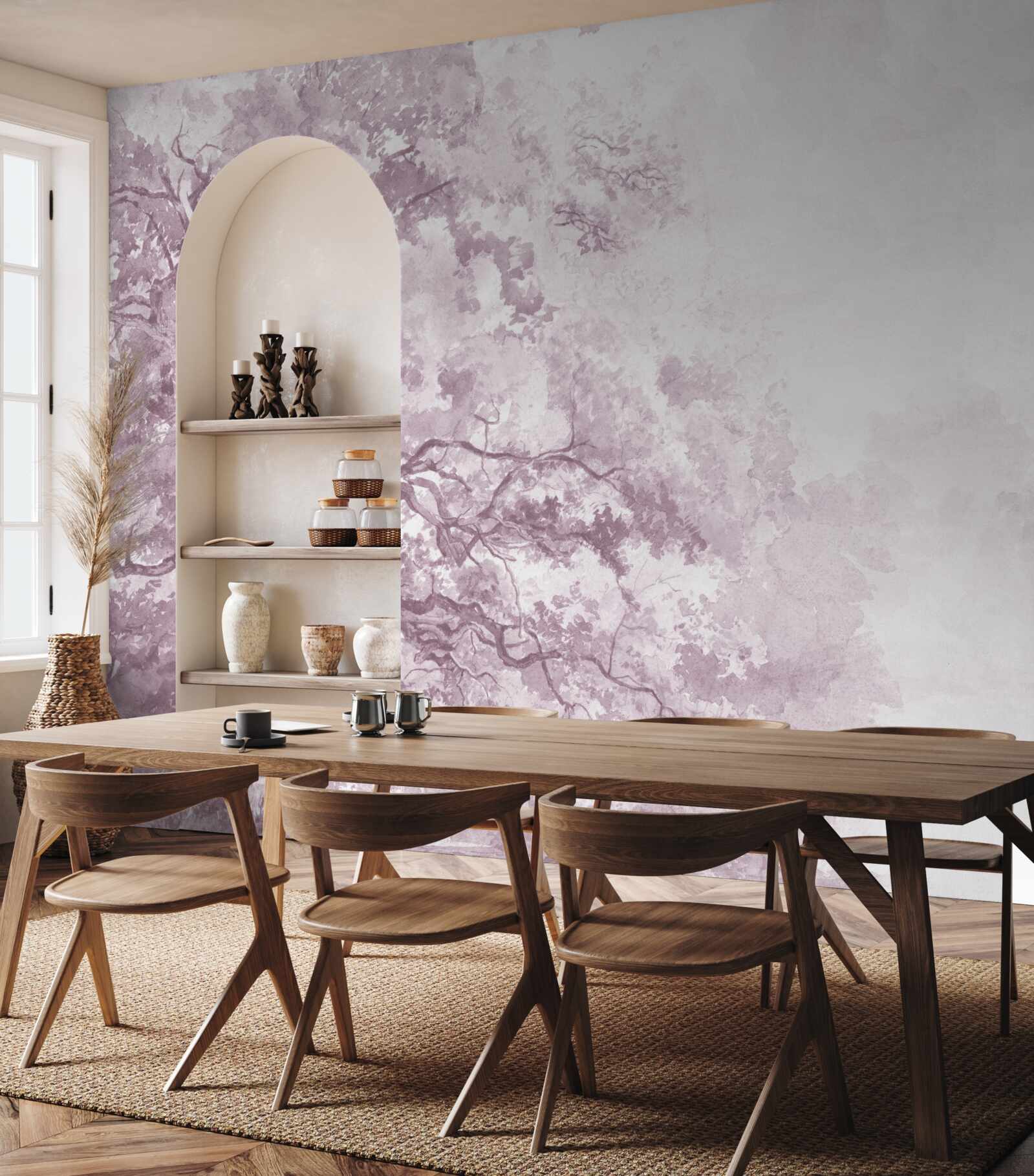 Fototapet pădurea de dimineață este învăluită în ceață