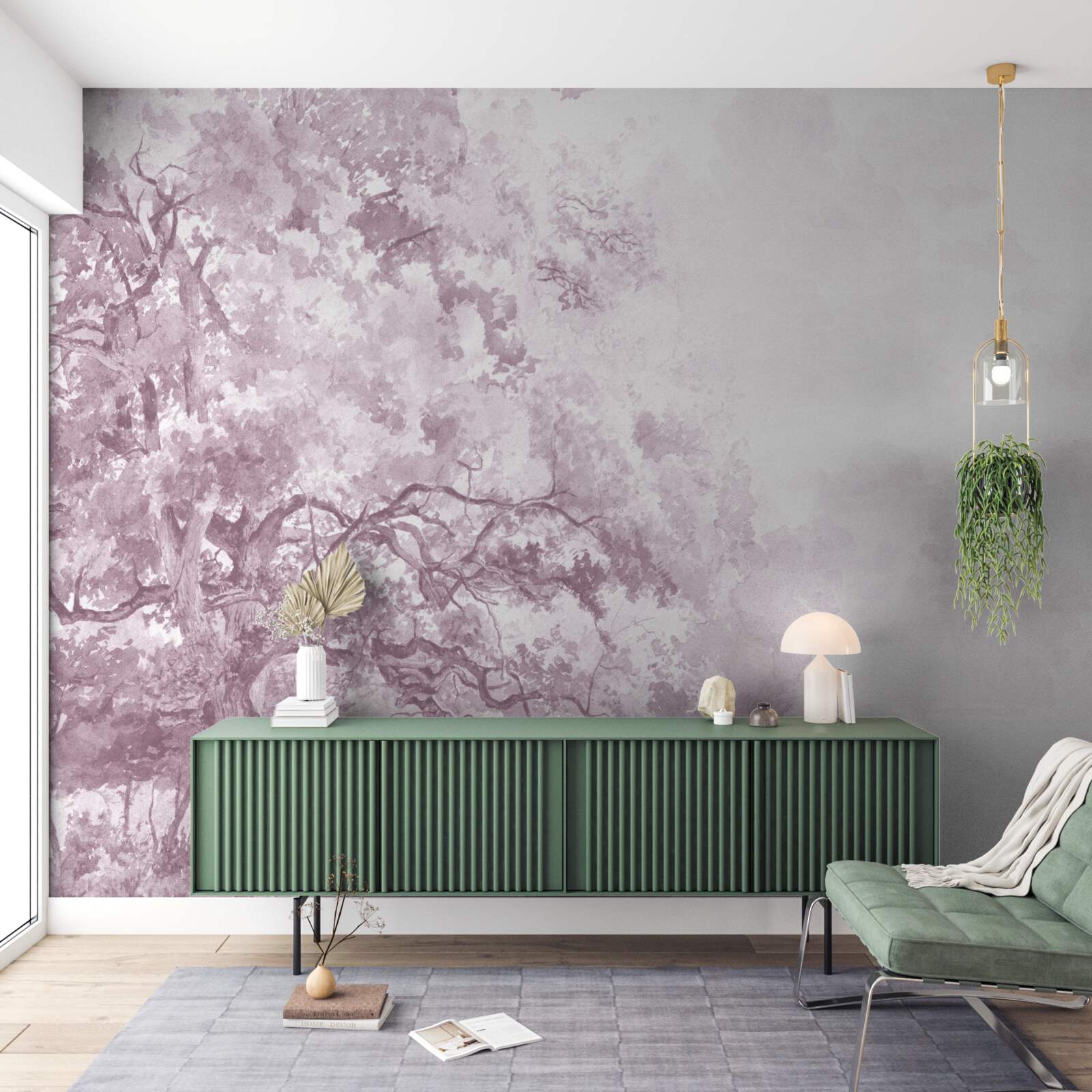 Fototapet pădurea de dimineață este învăluită în ceață