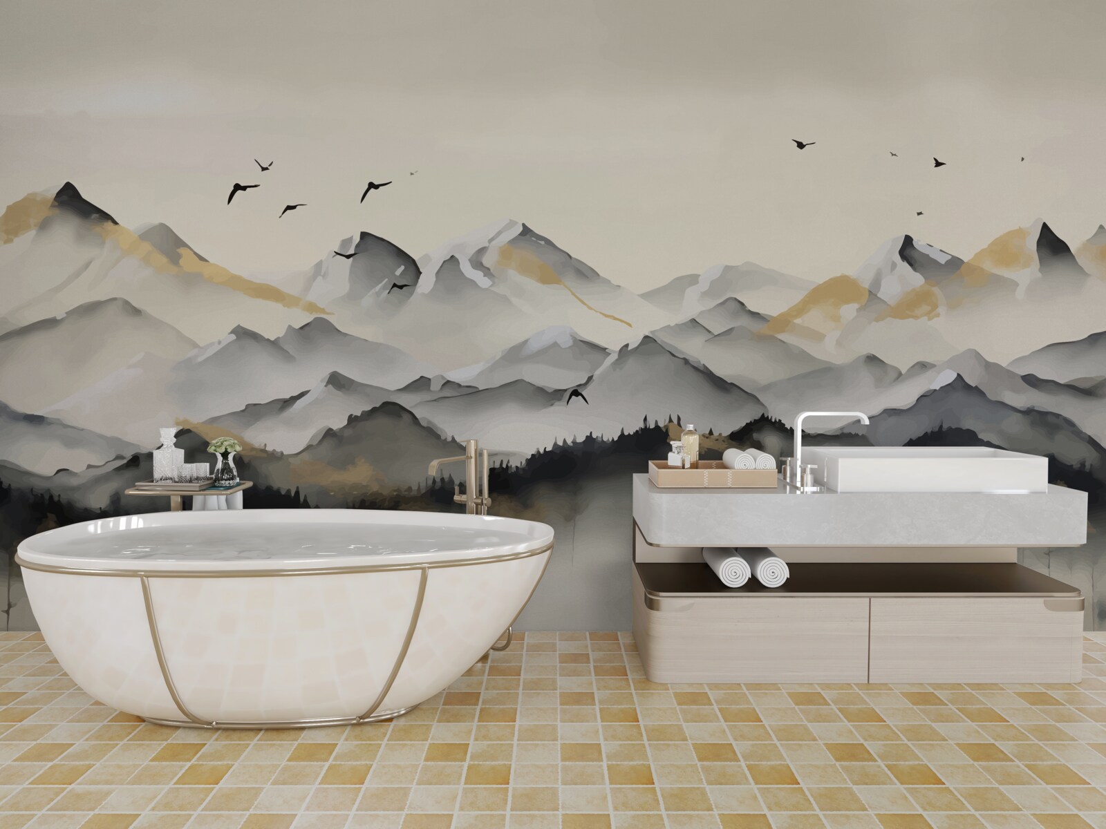 Fototapet munți cețoși