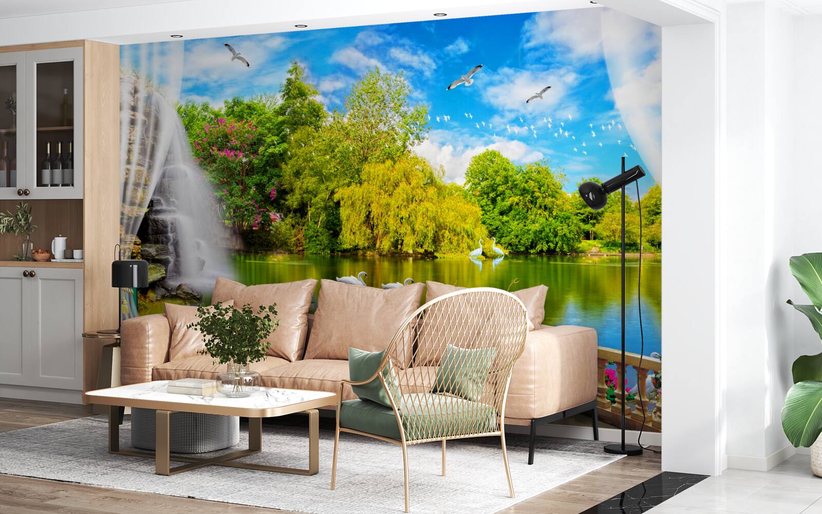 Fototapet terasă cu o vedere frumoasă la Lacul Lebedelor