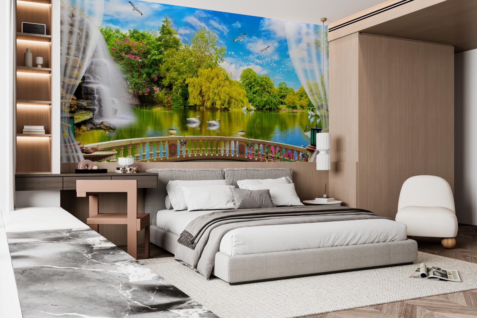 Fototapet terasă cu o vedere frumoasă la Lacul Lebedelor