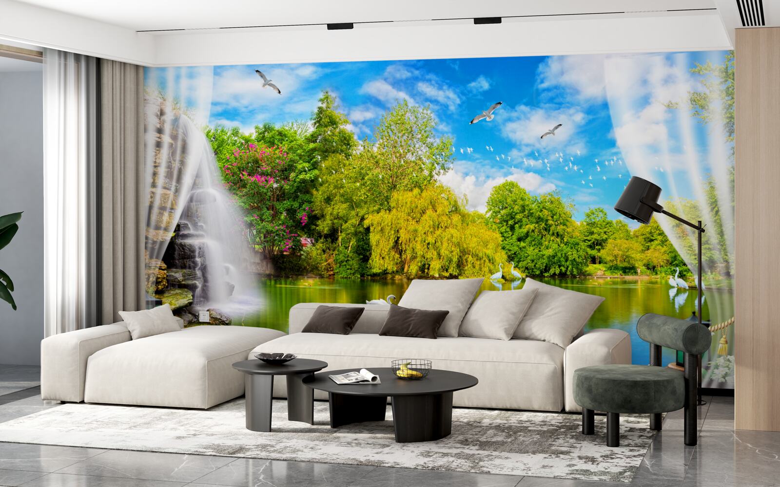 Fototapet terasă cu o vedere frumoasă la Lacul Lebedelor