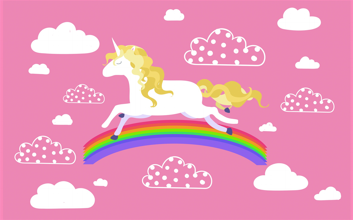 Fototapet cursa unicorn pe un arc de curcubeu