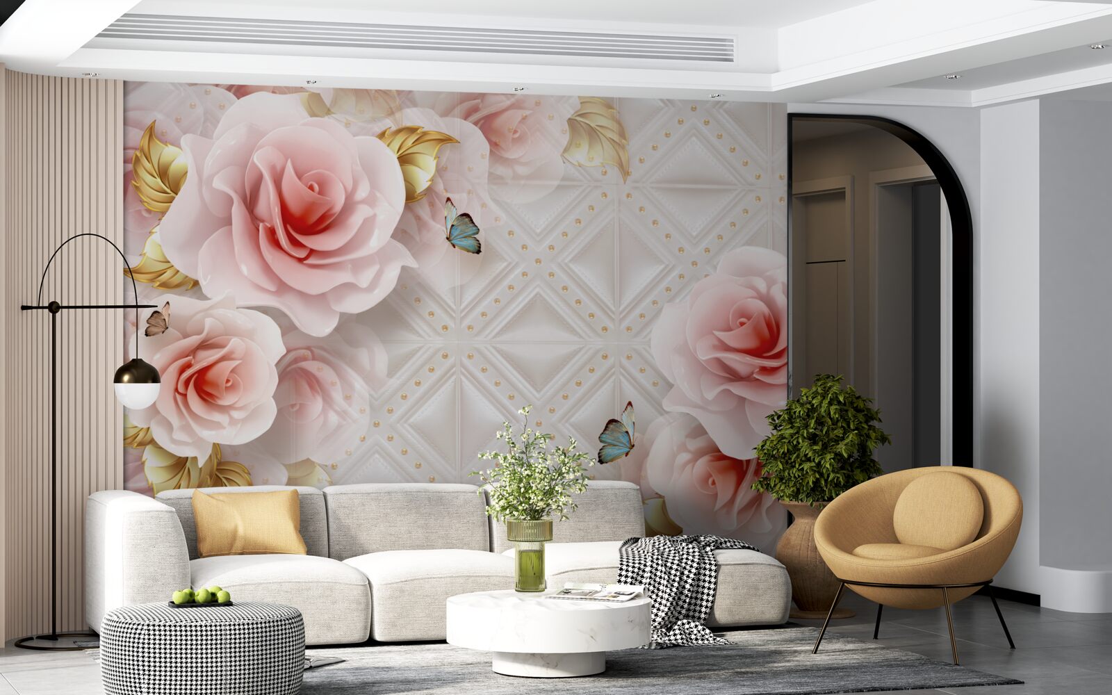 Fototapet trandafirul roz strălucitor își dezvăluie mugurii luxurianți