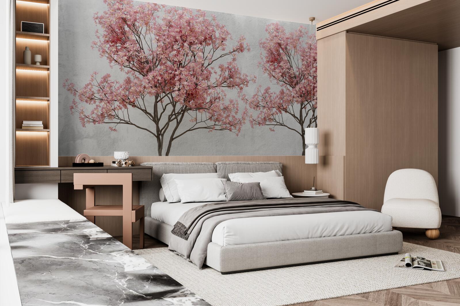 Fototapet ceața dimineții înconjoară florile roz sakura