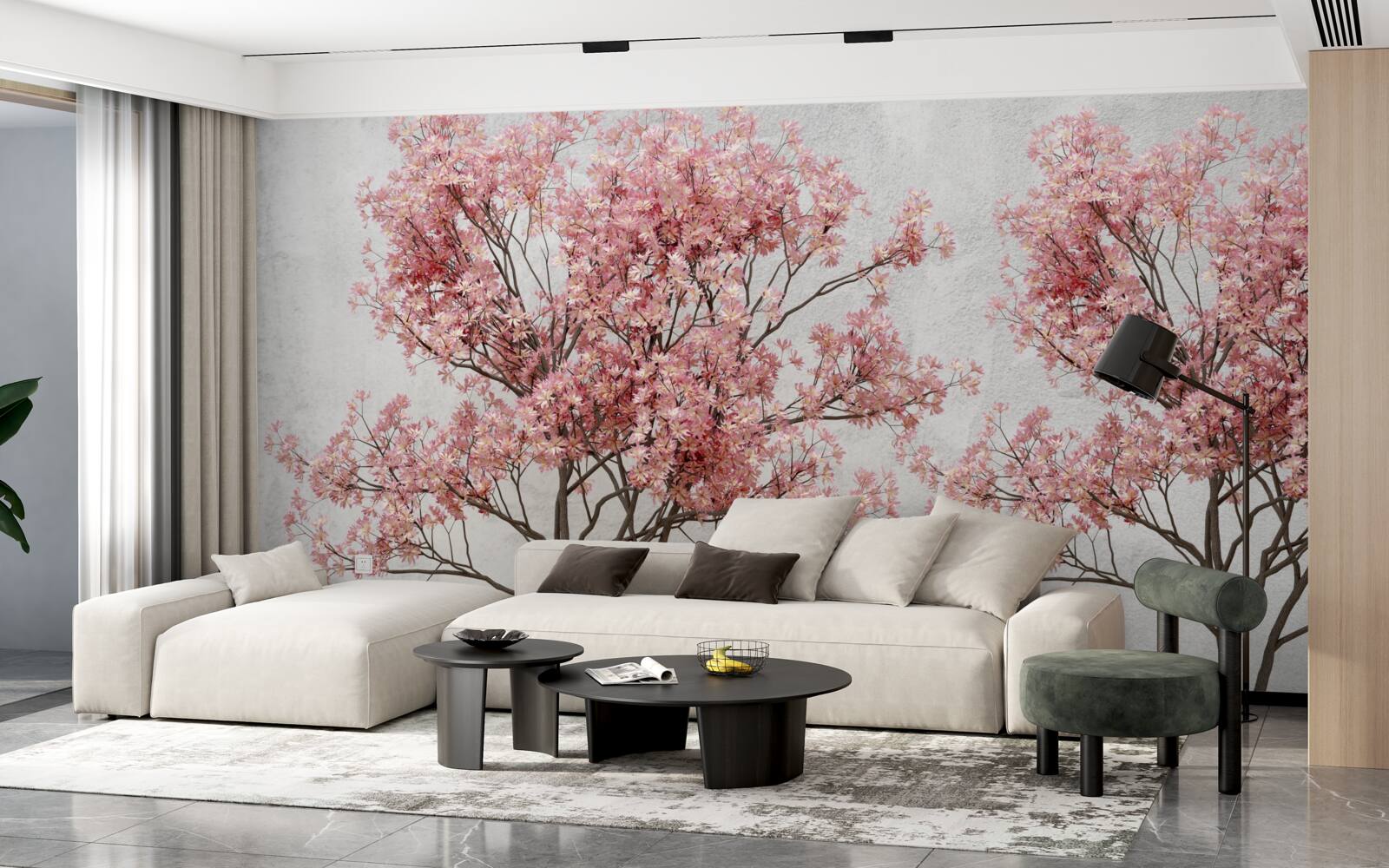 Fototapet ceața dimineții înconjoară florile roz sakura