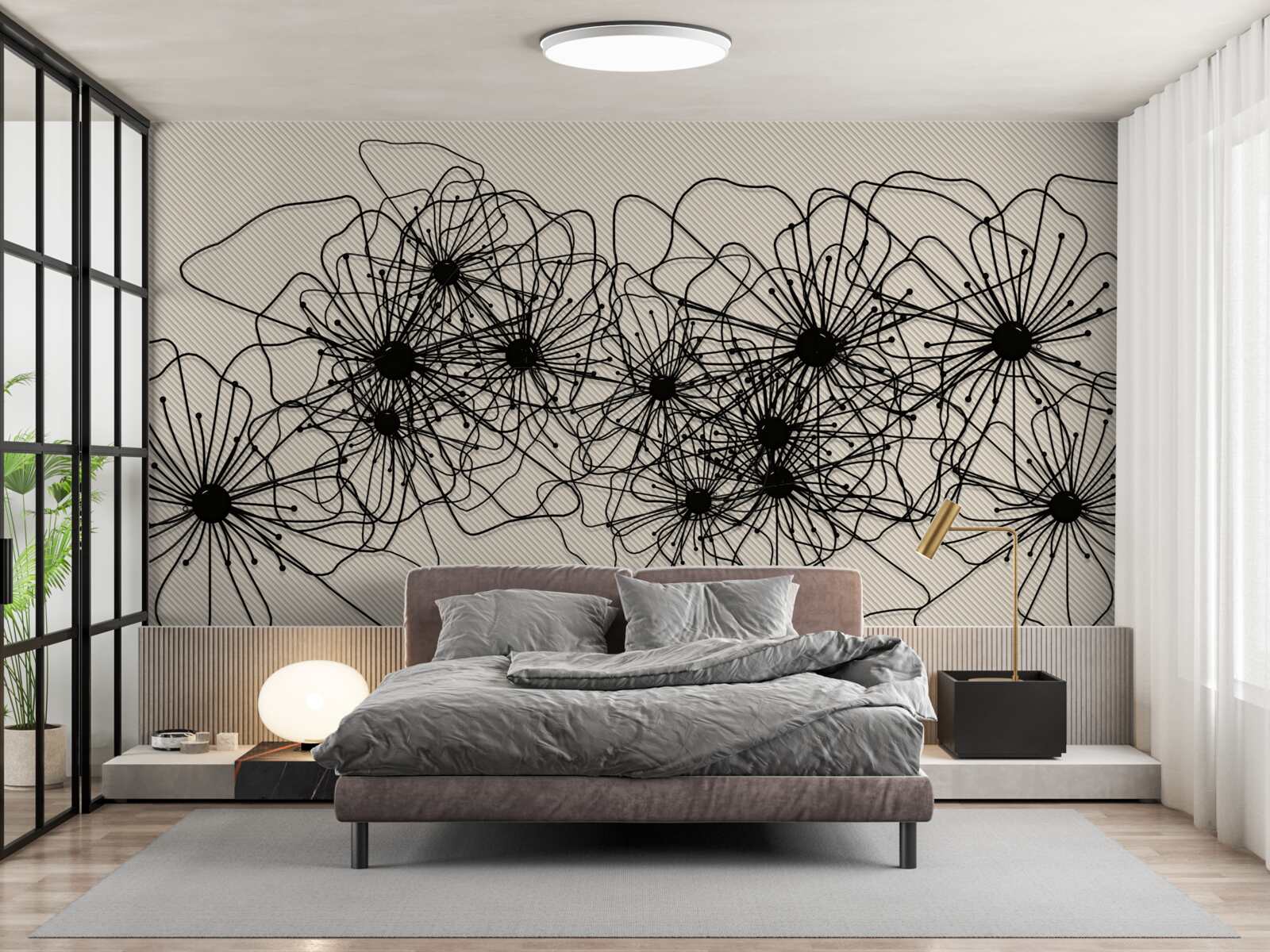 Fototapet flori abstracte de mac pe fundal maro