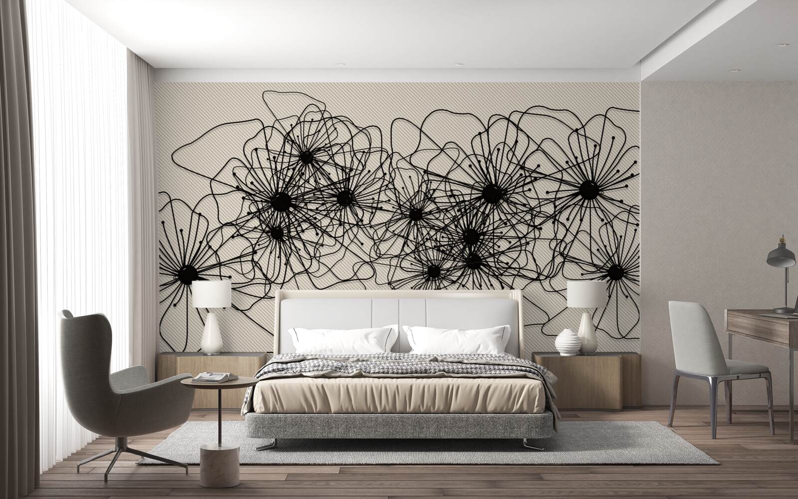 Fototapet flori abstracte de mac pe fundal maro