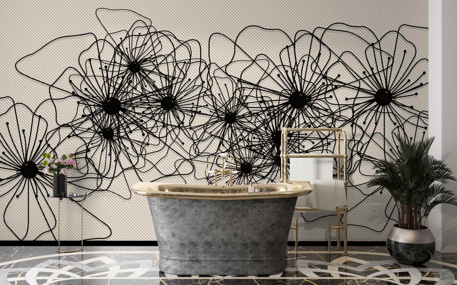 Fototapet flori abstracte de mac pe fundal maro