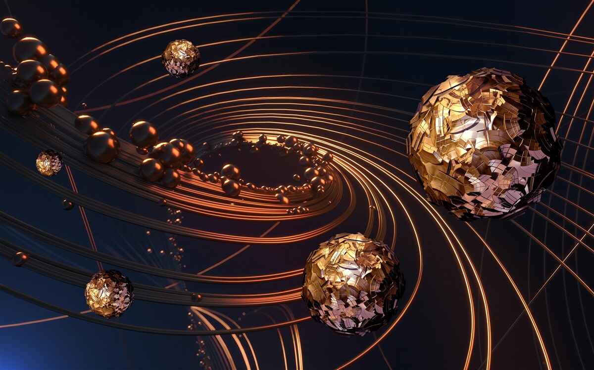 Fototapet traiectoriile de rotație a mingii în abstract