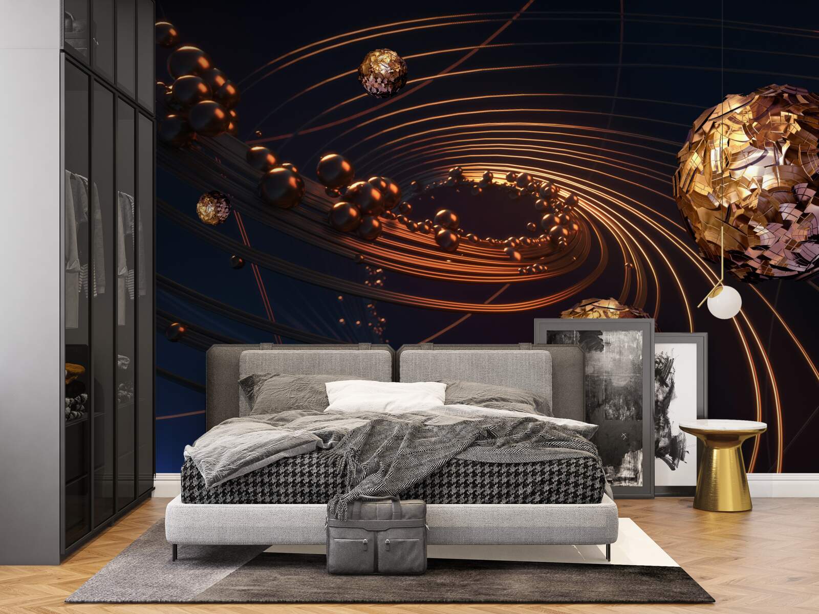 Fototapet traiectoriile de rotație a mingii în abstract