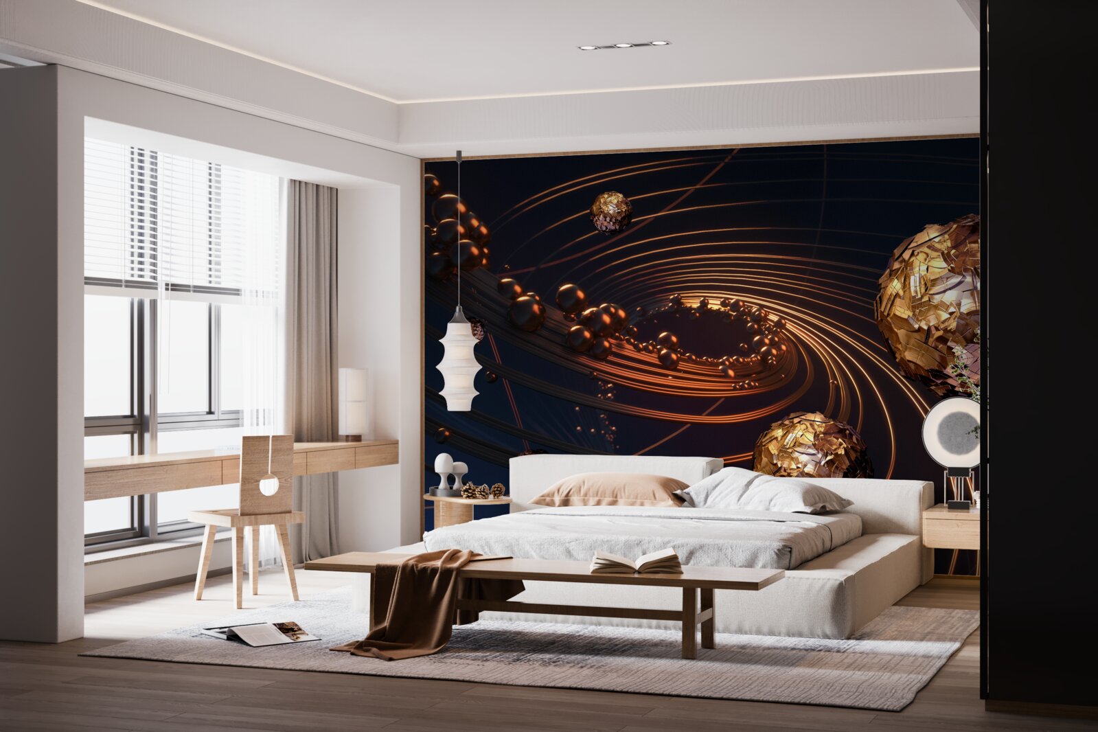 Fototapet traiectoriile de rotație a mingii în abstract