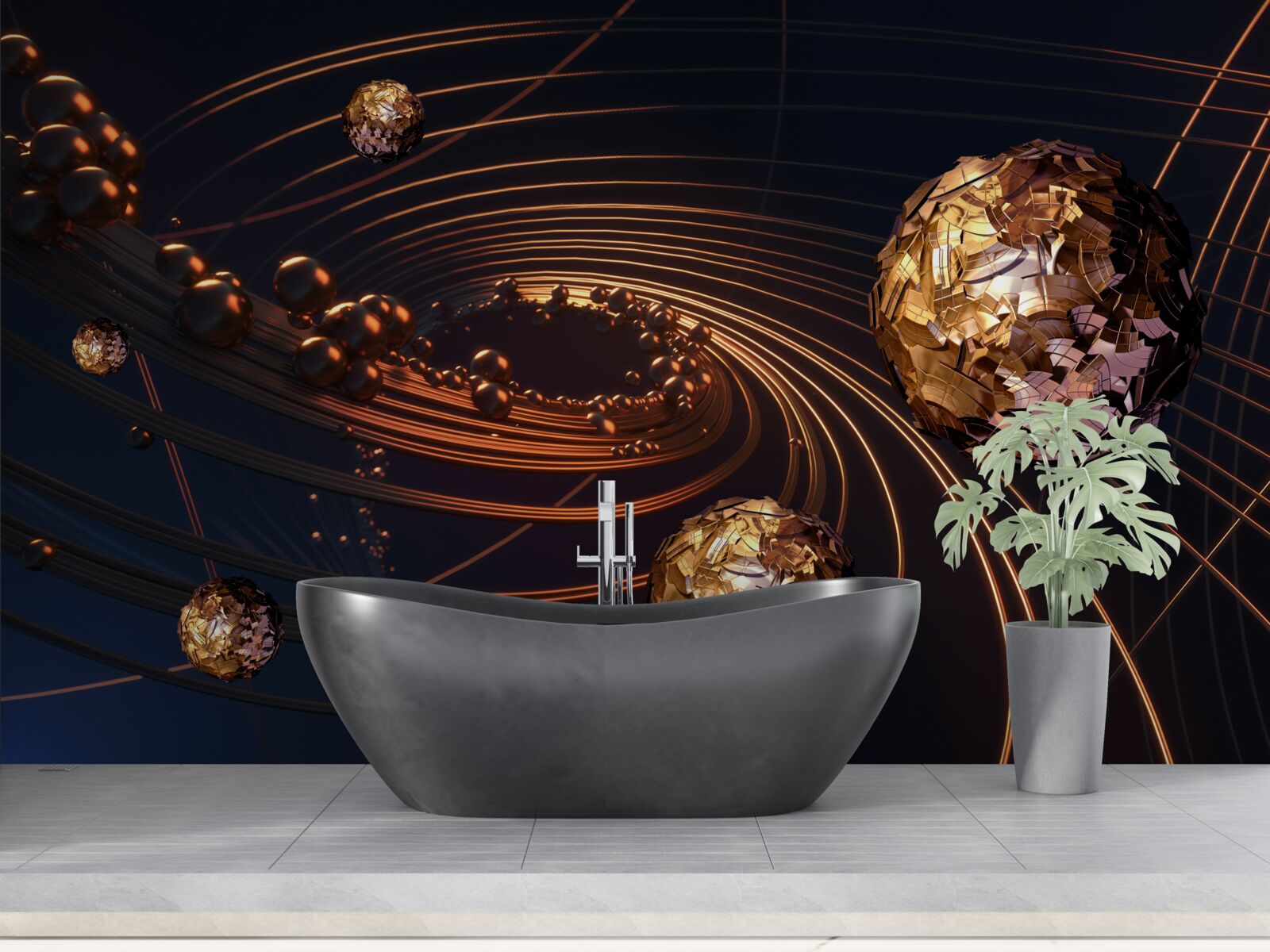 Fototapet traiectoriile de rotație a mingii în abstract