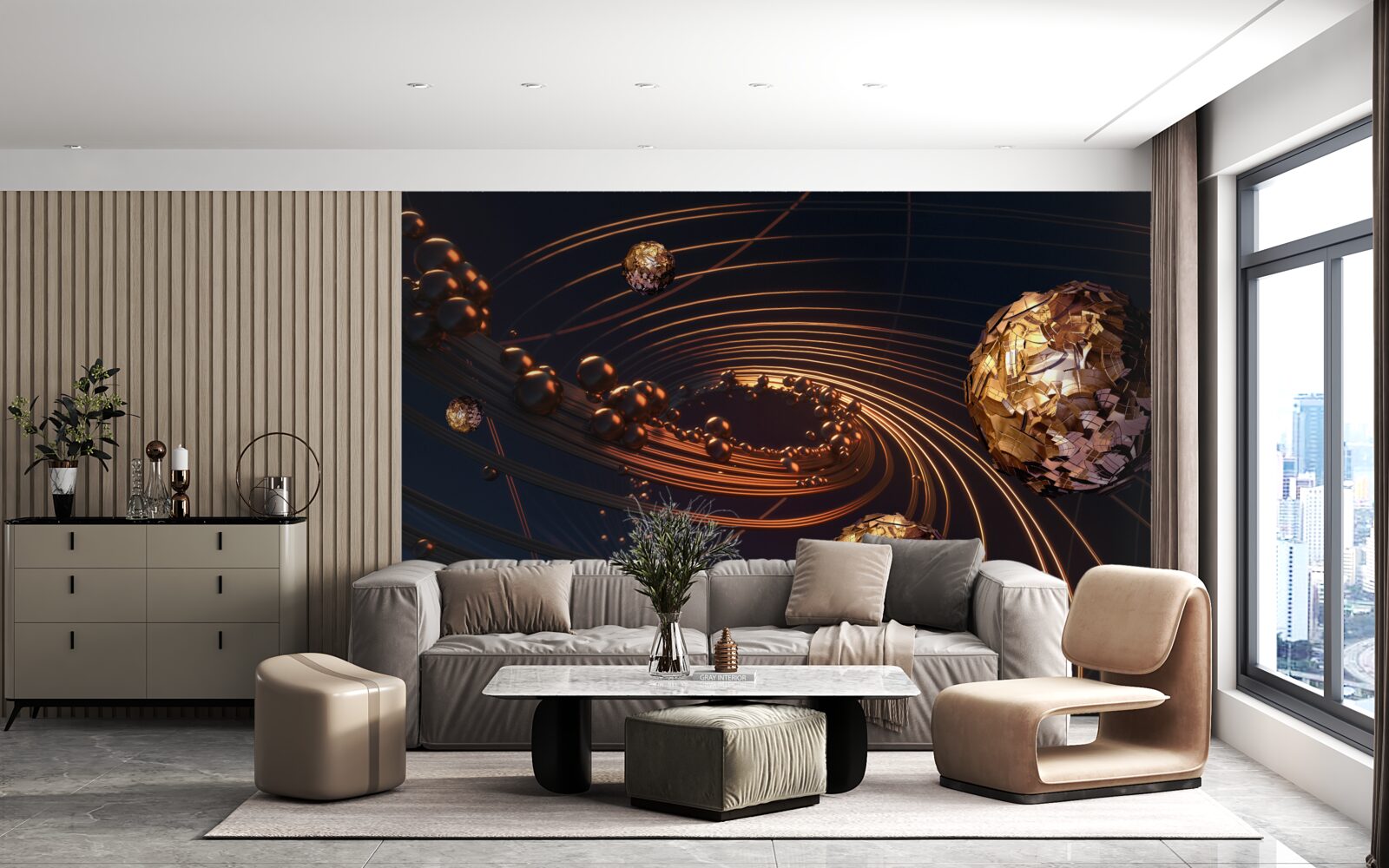 Fototapet traiectoriile de rotație a mingii în abstract