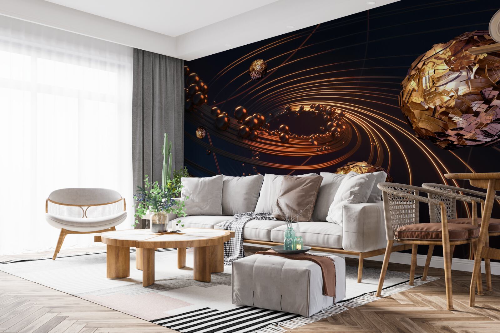 Fototapet traiectoriile de rotație a mingii în abstract