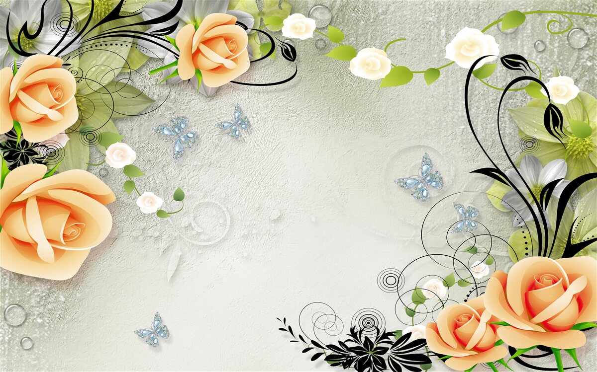 Fototapet fluturi pe ramurile unui trandafir piersic