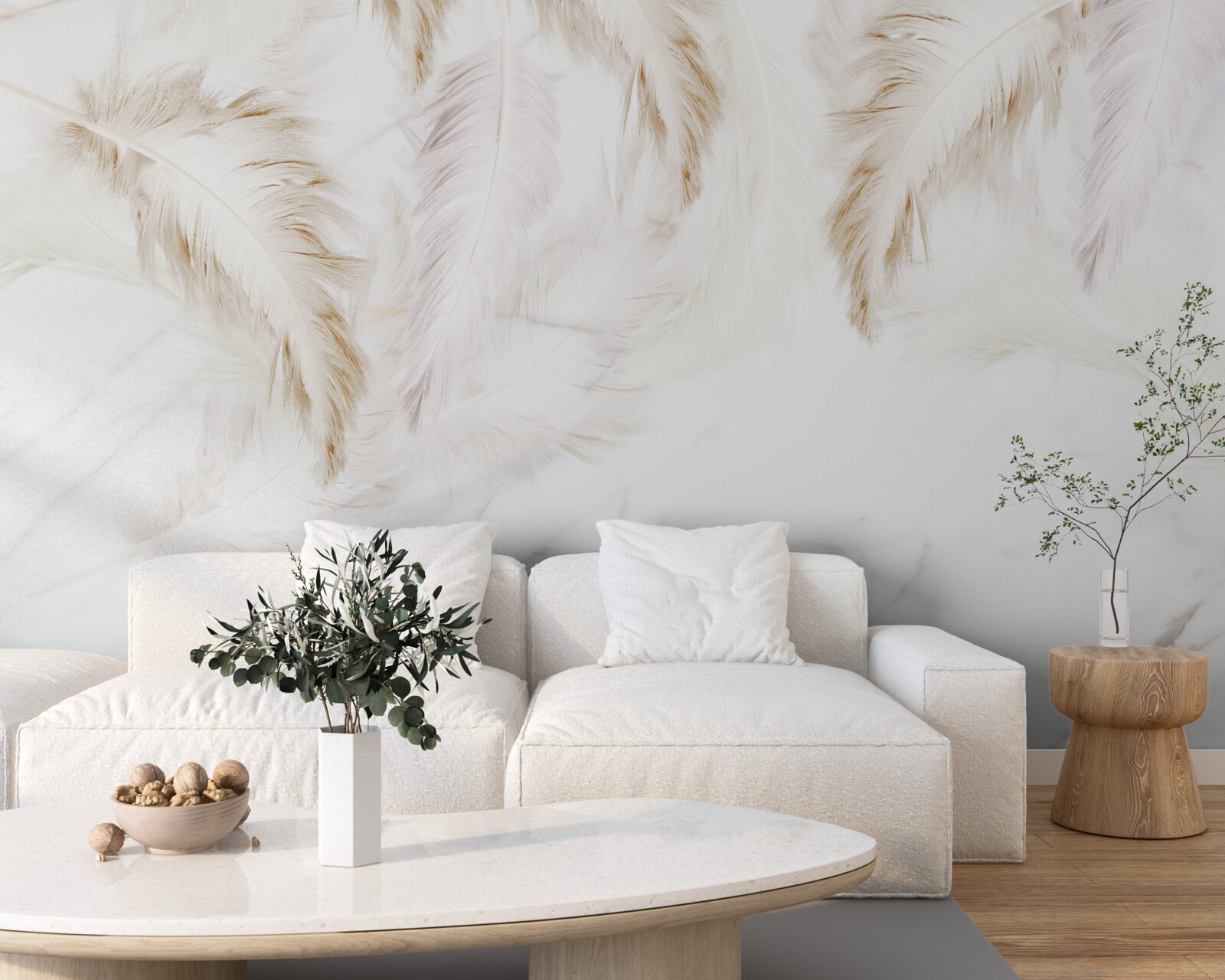 Fototapet fundal luminos cu secțiuni aurii cu pene complicate