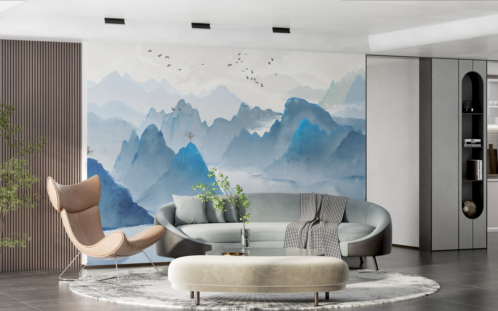 Fototapet pescar pe un râu calm de munte