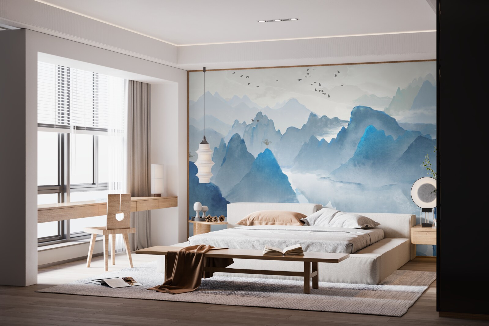 Fototapet pescar pe un râu calm de munte