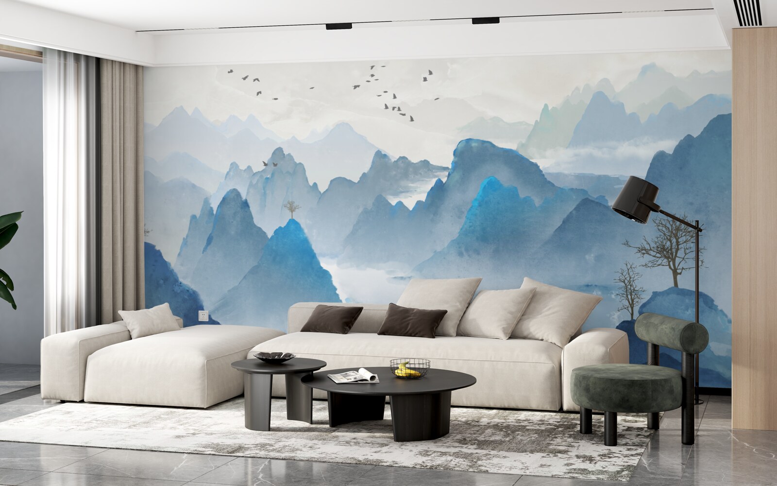 Fototapet pescar pe un râu calm de munte