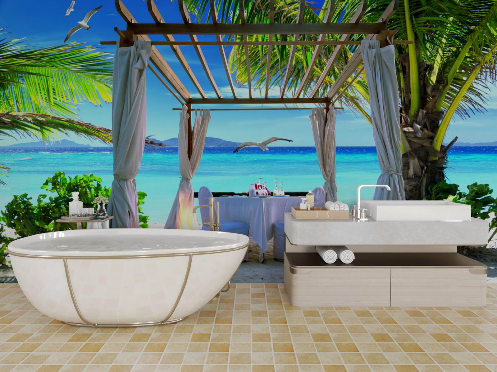 Fototapet masă de plajă