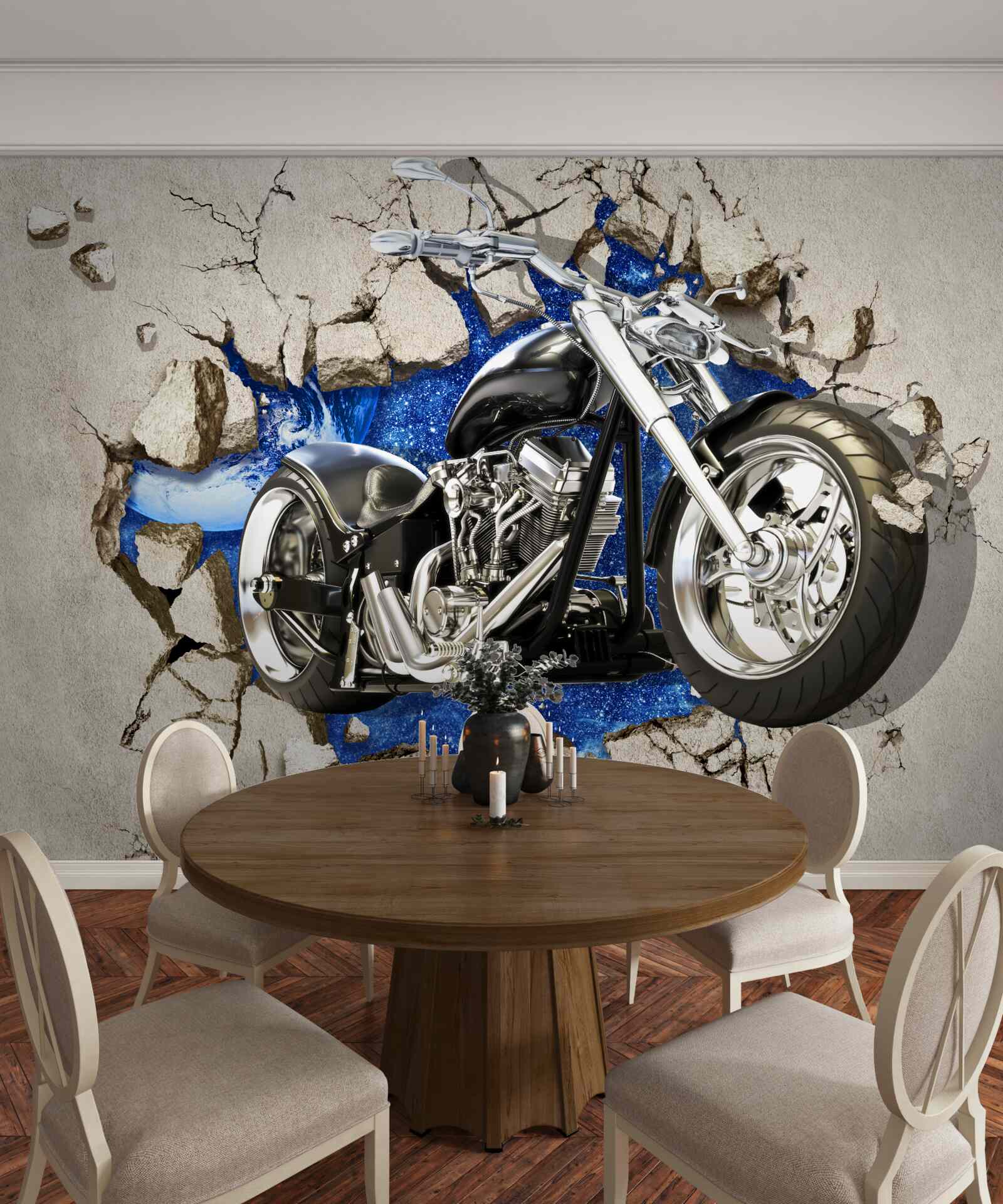 Fototapet motocicletă neagră descrisă pe perete