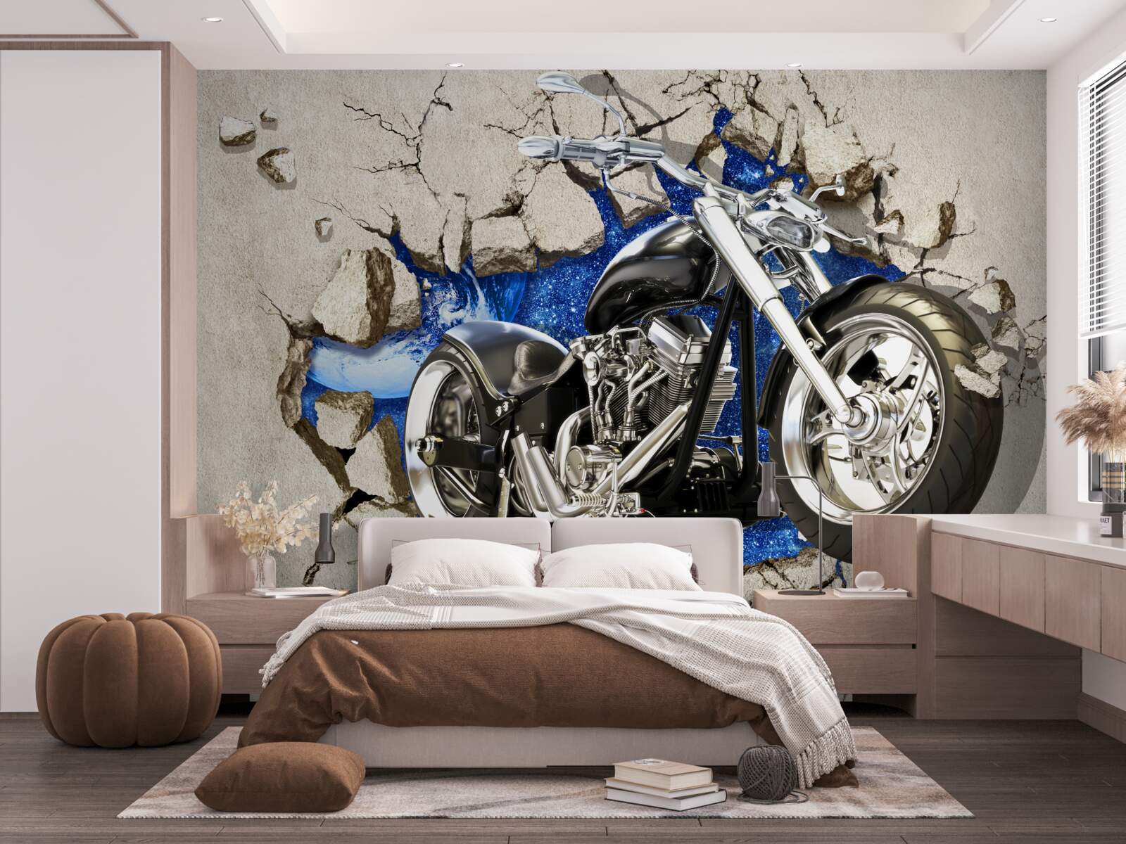 Fototapet motocicletă neagră descrisă pe perete