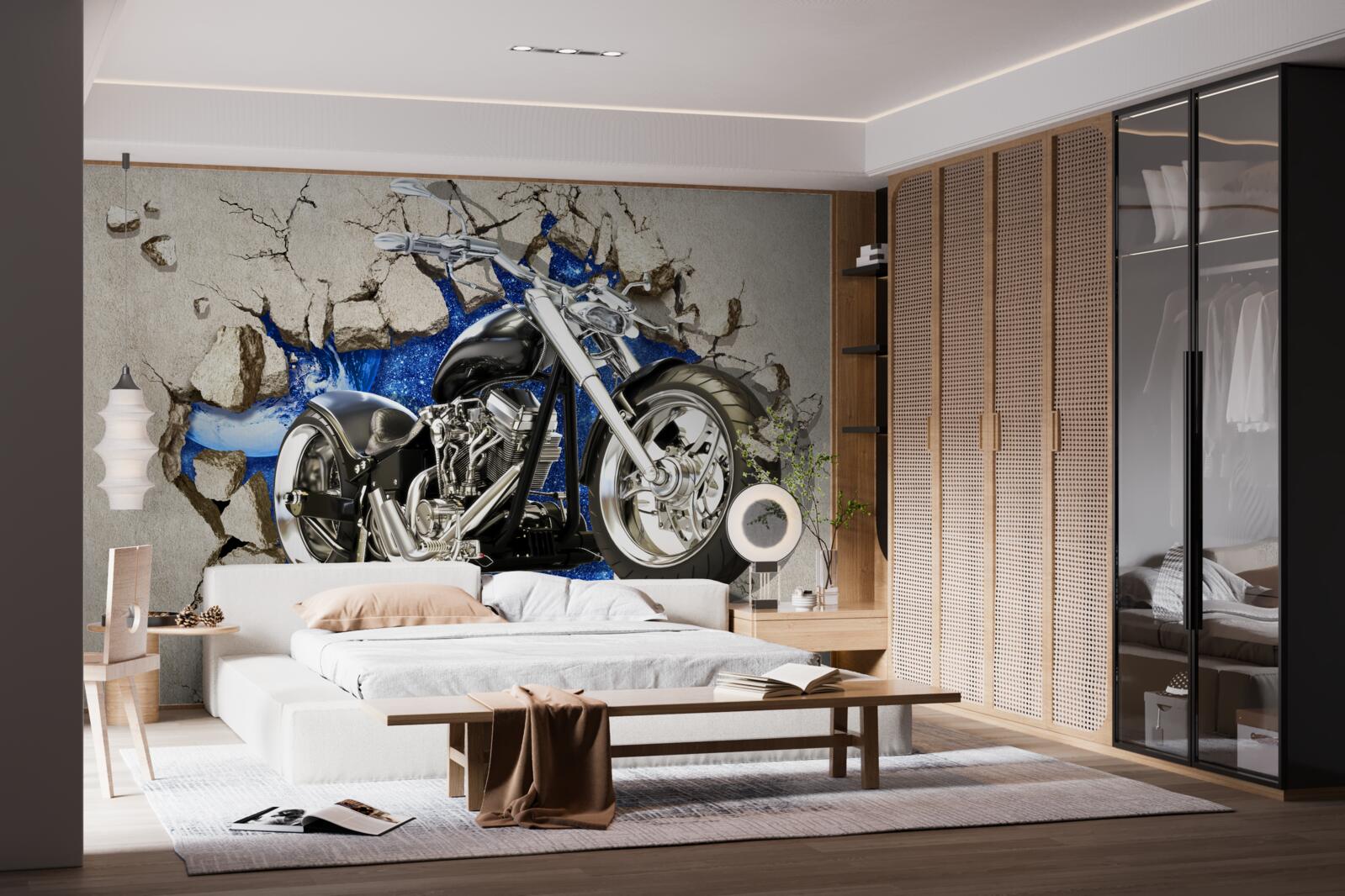 Fototapet motocicletă neagră descrisă pe perete