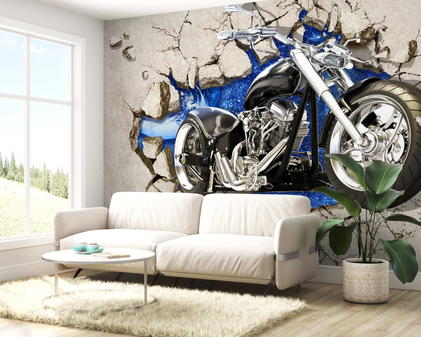 Fototapet motocicletă neagră descrisă pe perete