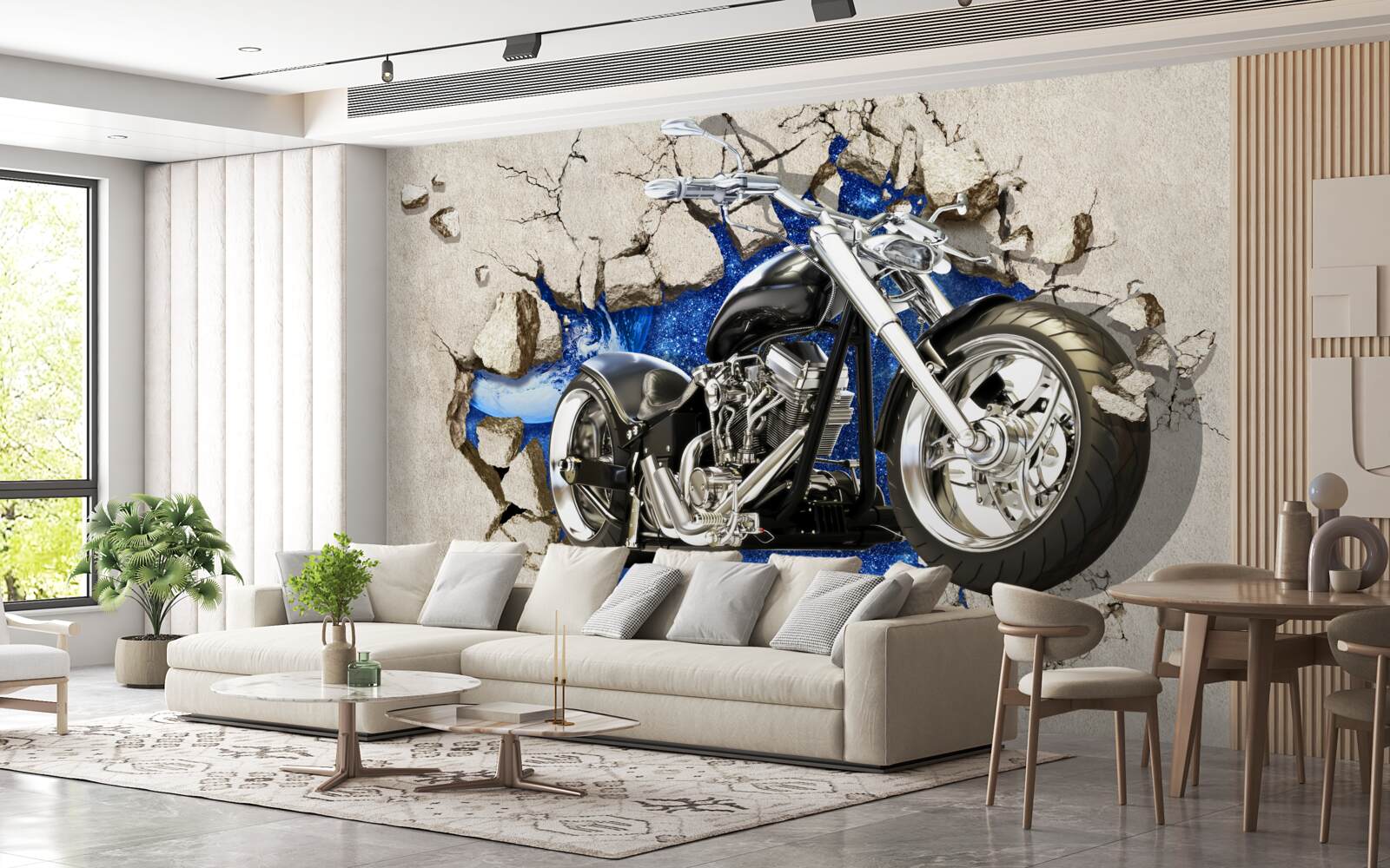 Fototapet motocicletă neagră descrisă pe perete