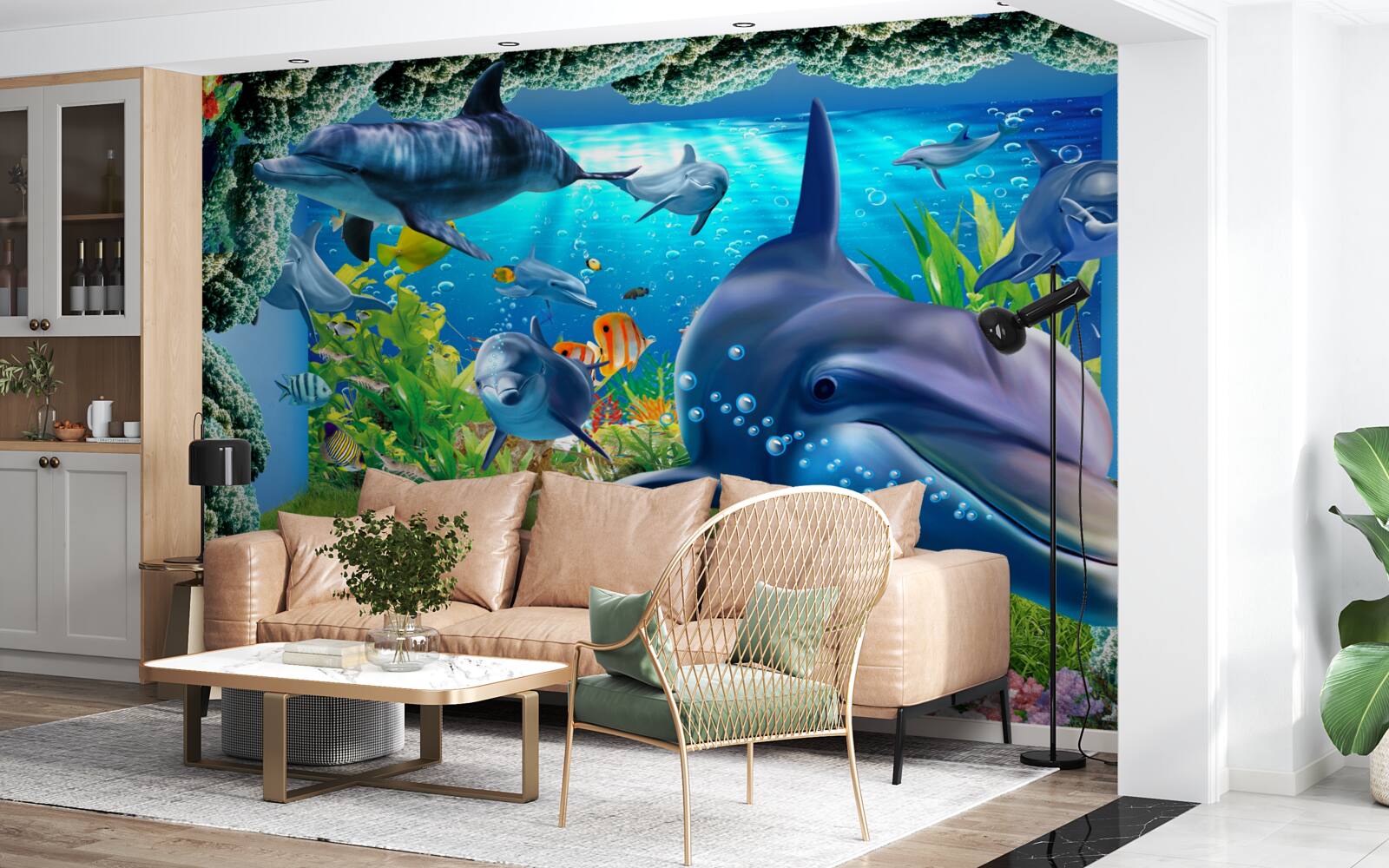 Fototapet delfinii în mediul acvatic
