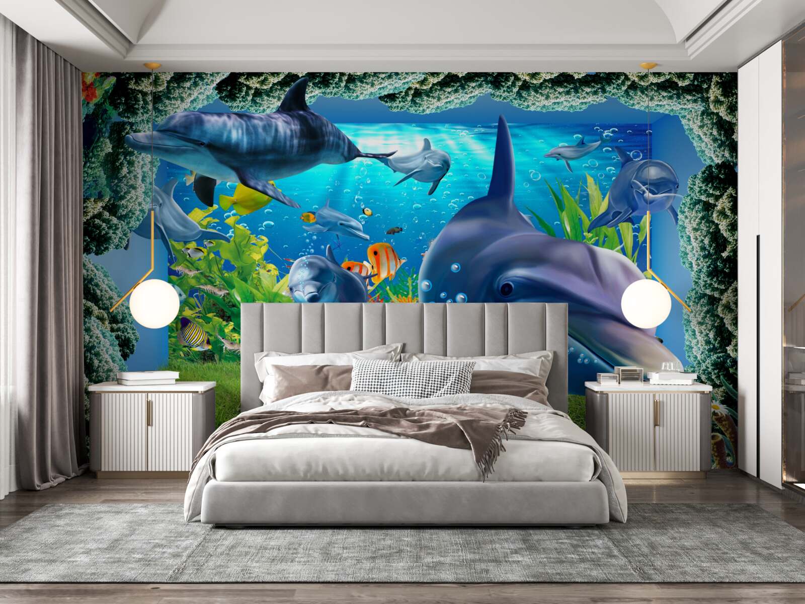 Fototapet delfinii în mediul acvatic