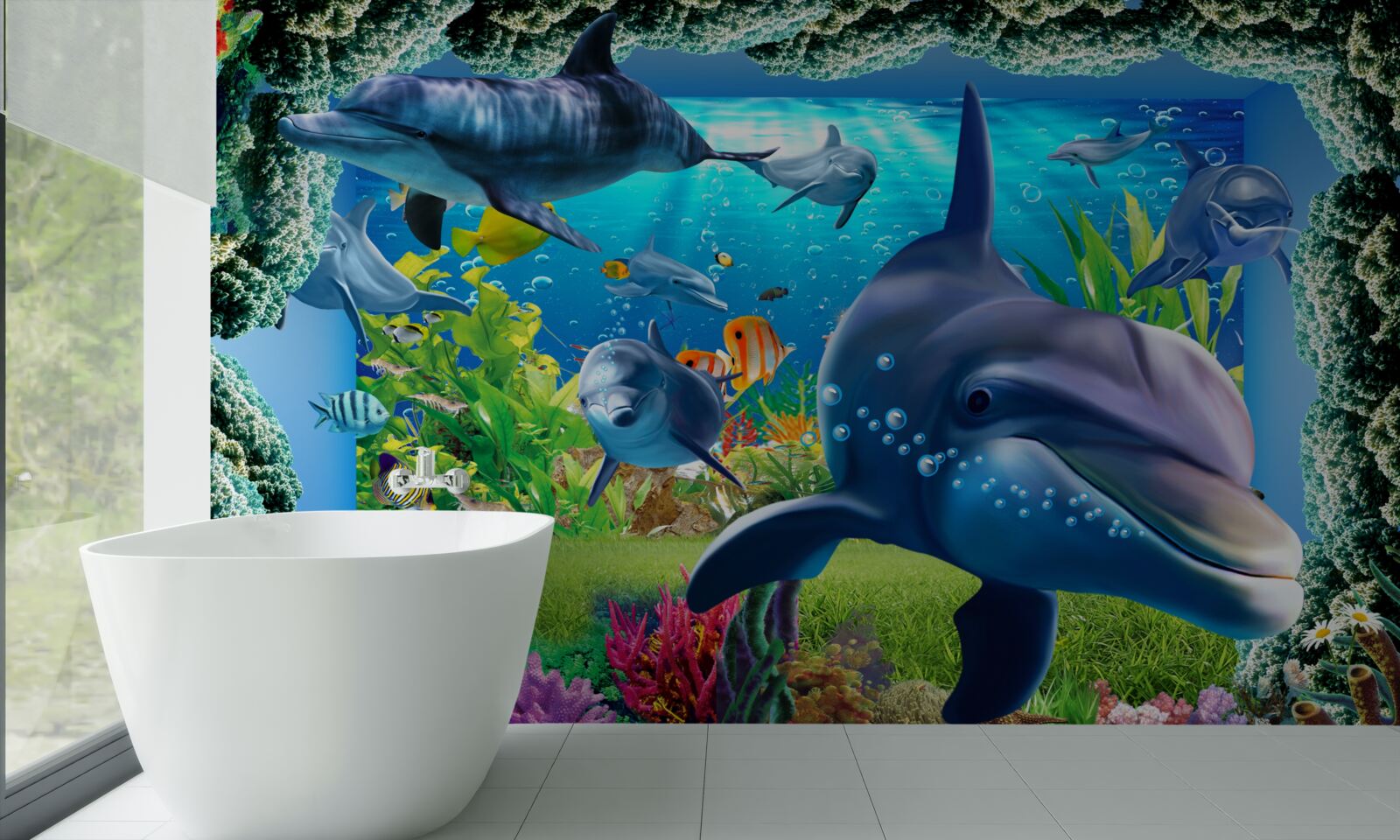 Fototapet delfinii în mediul acvatic