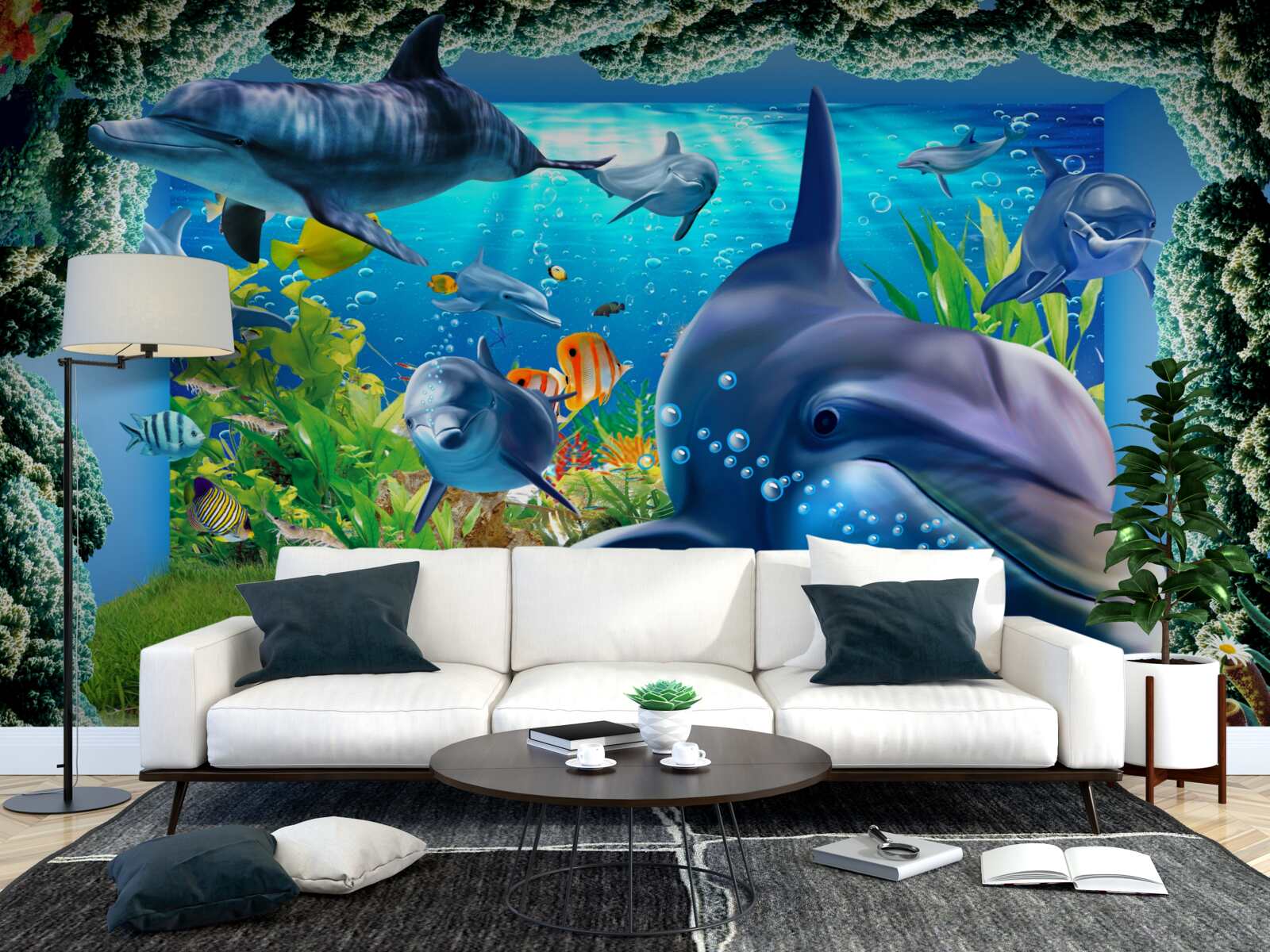 Fototapet delfinii în mediul acvatic