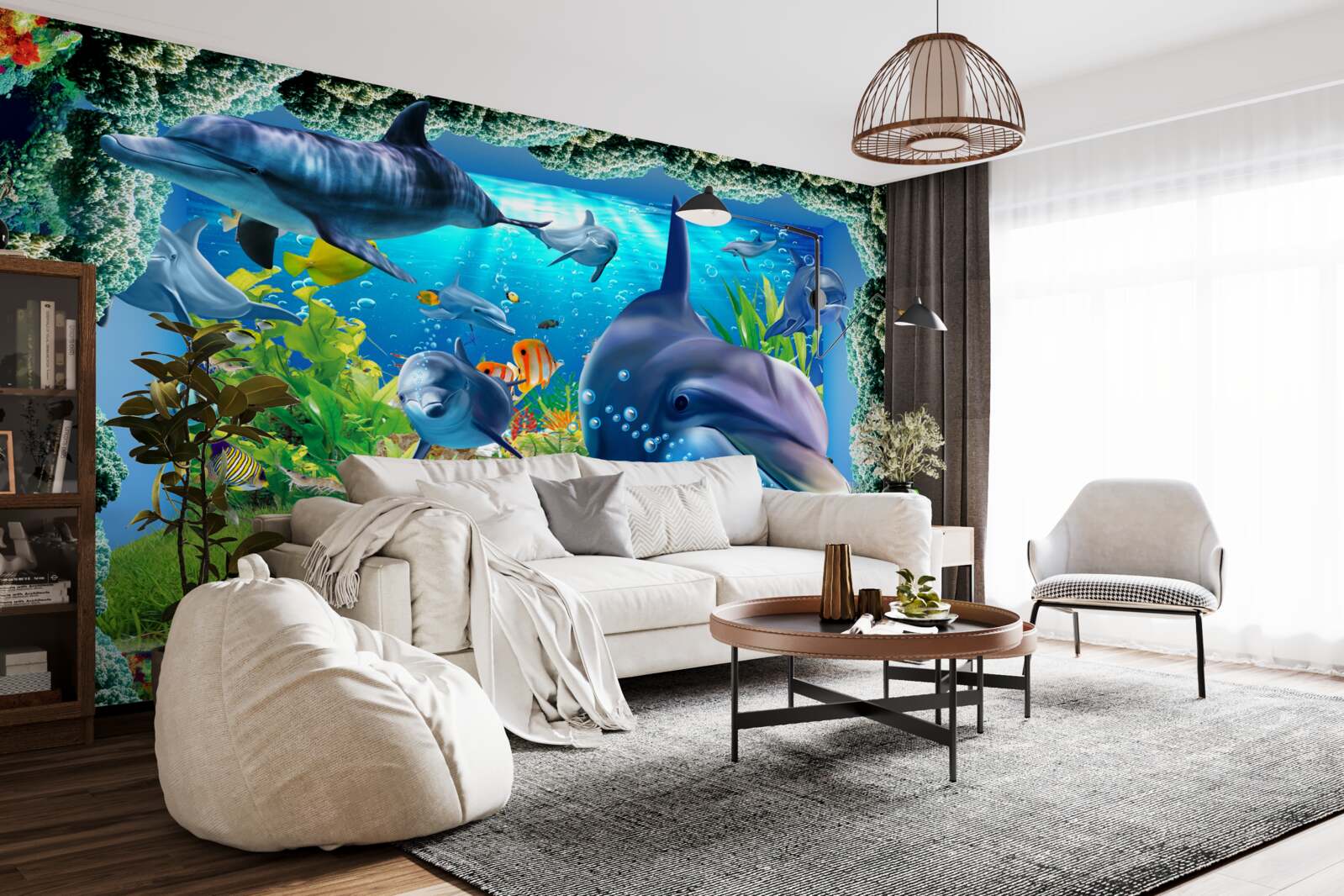 Fototapet delfinii în mediul acvatic