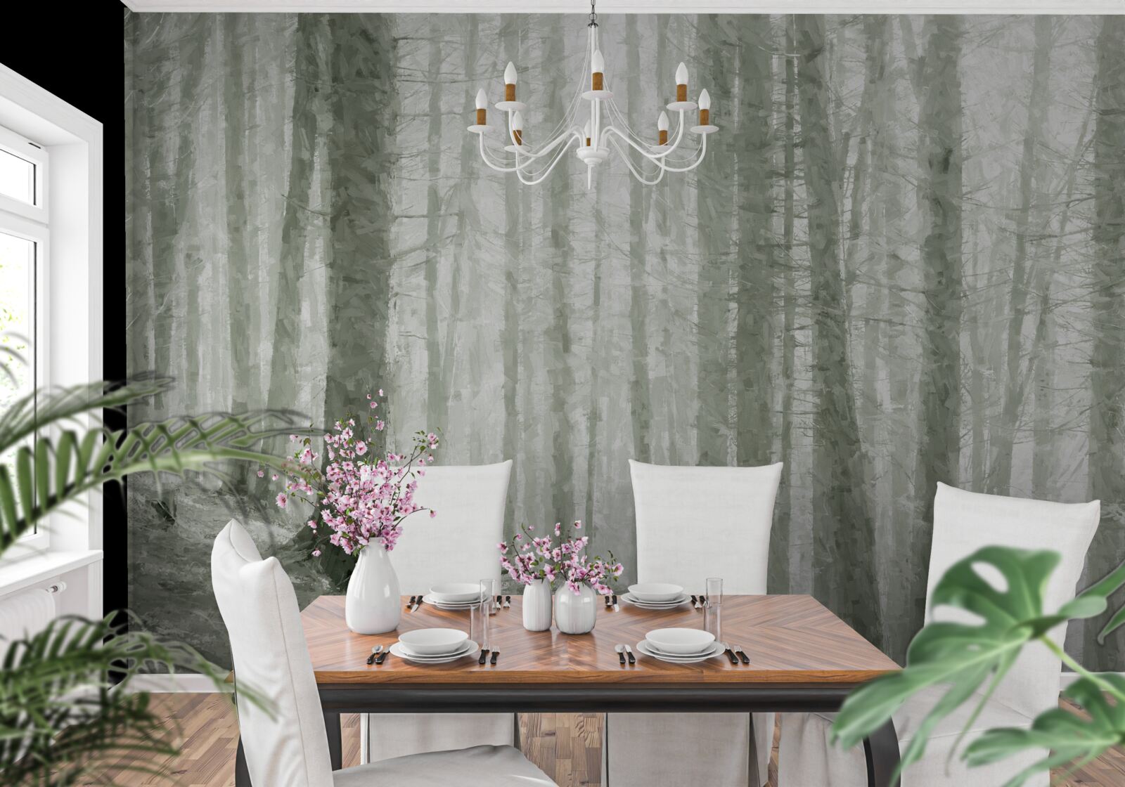 Fototapet o livadă de pini, înalți și plini de ace ascuțite