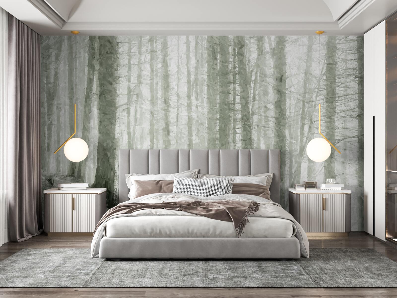 Fototapet o livadă de pini, înalți și plini de ace ascuțite