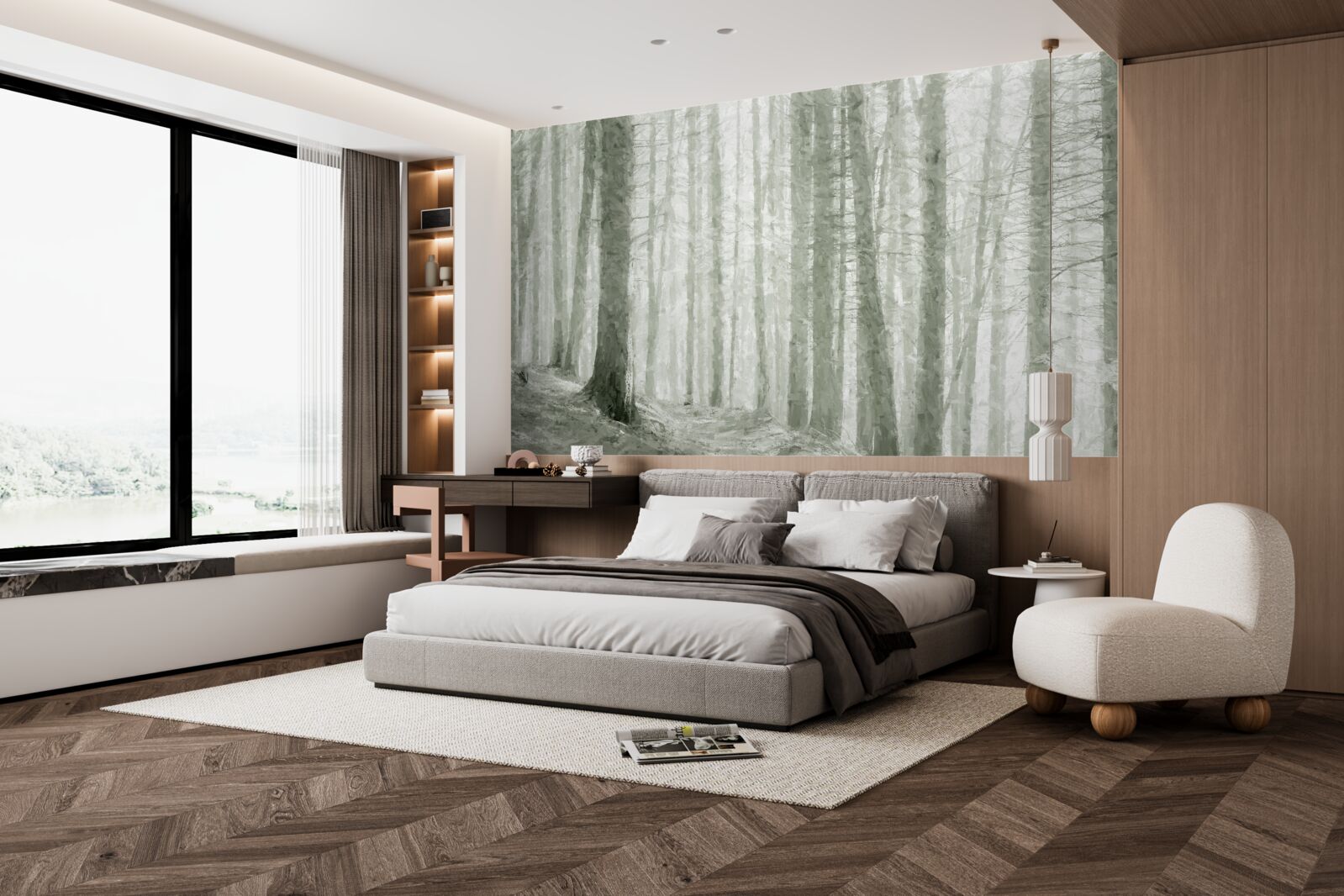 Fototapet o livadă de pini, înalți și plini de ace ascuțite