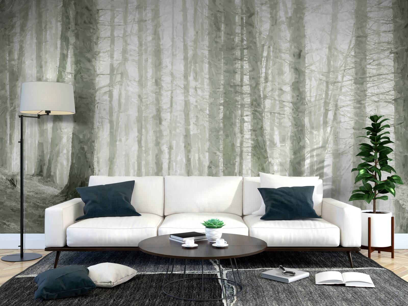 Fototapet o livadă de pini, înalți și plini de ace ascuțite