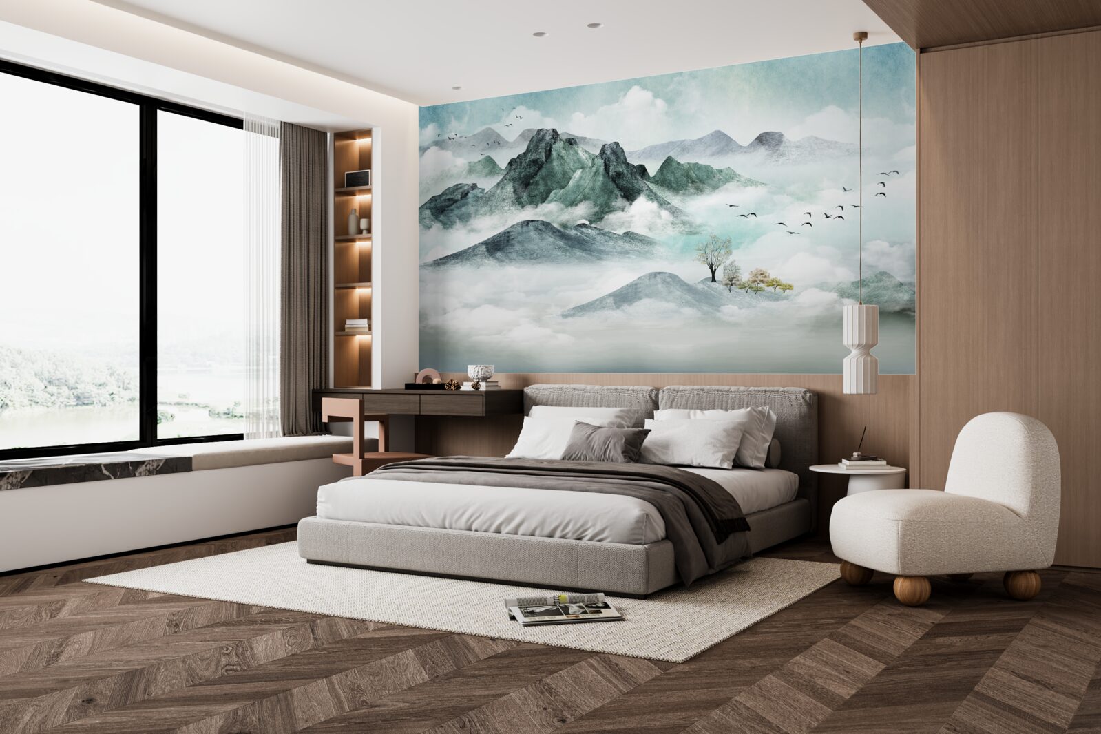 Fototapet peisaj de munți stâncoși înconjurat de ceață